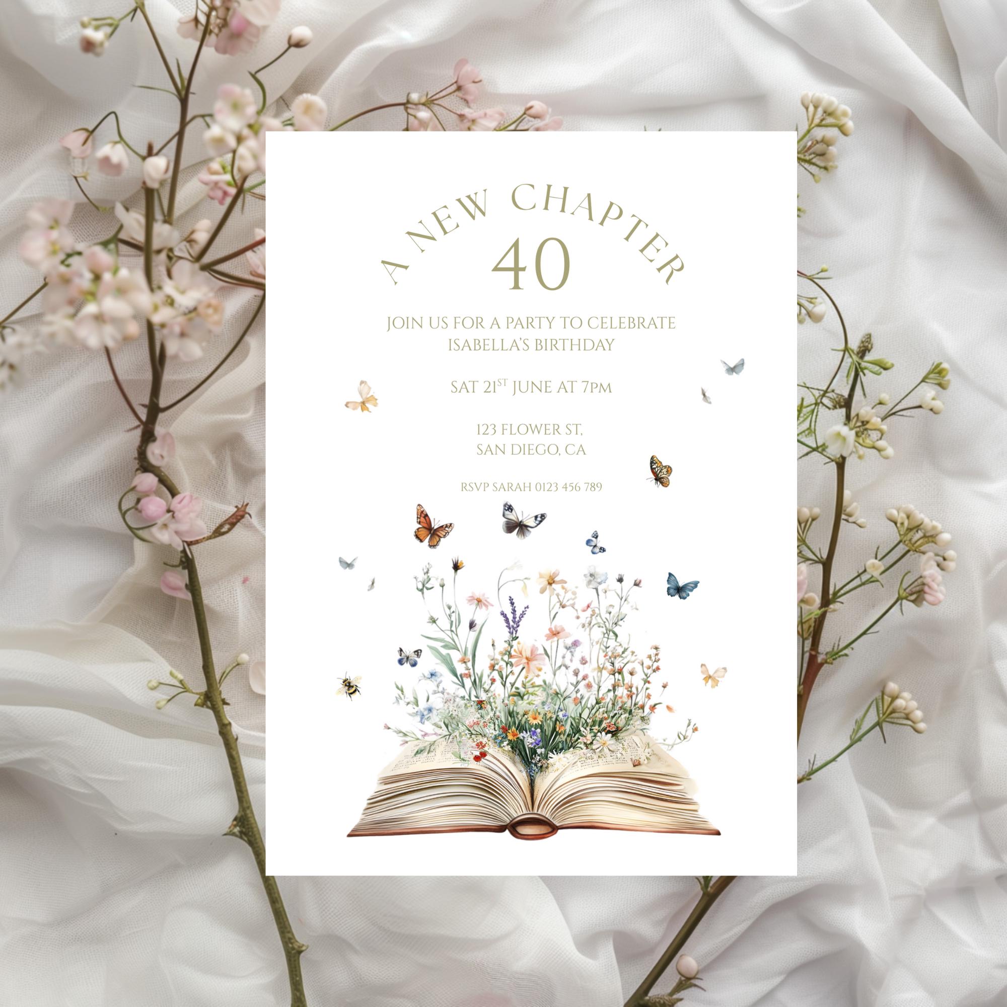 A New Chapter 40th Birthday Invitation Canva Template, Storybook ...