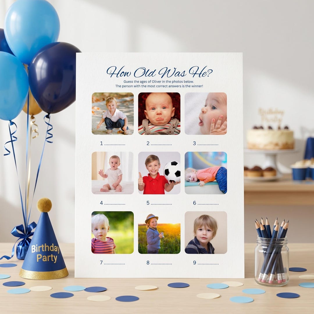 Kids Birthday Party Game | How Old Was He? Photo Age Guessing Game ...