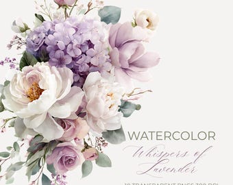 Watercolor Lavender & Ivory Floral Clipart Pack | 10 Trailing Lilac Mauve Flower Arrangements Pngs | Botanical Wedding Baby Shower Flowers