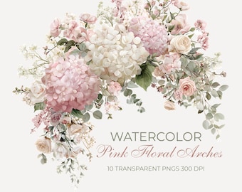 Watercolor Dusty Pink & Ivory Floral Bouquets Clipart Pack | 10 Trailing Flower Arrangements Pngs Botanical Wedding Baby Shower Flowers