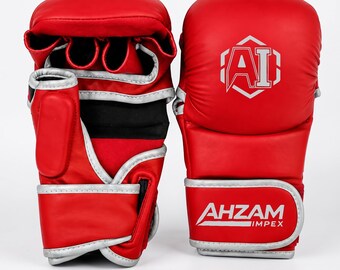 Red Handmade Leather Boxing Gloves, MMA Sparring Gloves, Boxing Equipment, Cowhide or Faux Leather, Custom Gift for Men