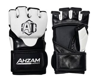 MMA Training Gloves Open Finger Grappling Gloves, Leather Fight Gloves, Sparring Gloves for Boxing Kickboxing Muay Thai Combat Sports