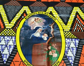 Sold By Yard African Ankara Java Print Fabrics For Dresse Craft Making /African Ankara Print /Cotton Christian Religious Symbol Fabrics