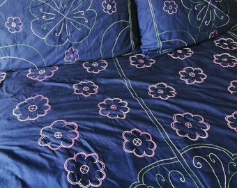 200 Thread Count 100% Egyptian Cotton Duvet Quilt Cover Bedding Sets with Pillow cases (Navy, Double)