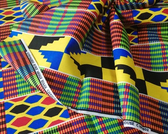 Sold By Yard African Print Kente Inspired Fabric | Vibrant African Dress Material |Dressmaking Material |Traditional African Print Material