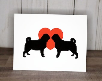 Pug Love Cards, Pack of Pug Valentine Notecards, Dog Valentine's Day Cards