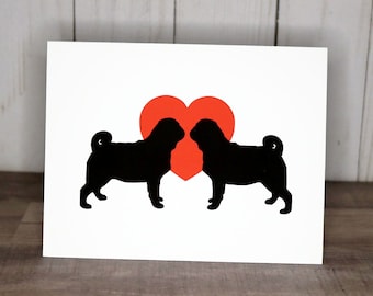 Pug Valentine's Day Card, Pug Anniversary Card, Pug Love Single Greeting Card, Engagement Card for Pug Parents