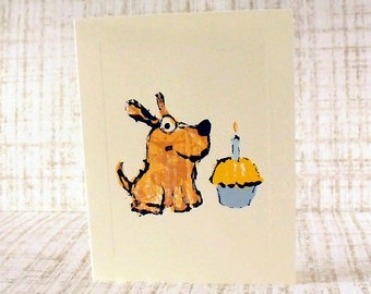 Birthday Card for dog lover, Party Pup & Cupcake Dog Birthday Card for friend, Happy Birthday Greeting Card