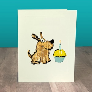 Dog Birthday Card, Quirky Dog & Cupcake Design, Happy Birthday A2 Note Card for Friend, Send Direct with Handwritten Note