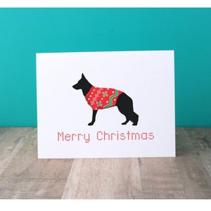 German Shepherd Christmas Cards, Dog Holiday Card Pack, Shepherd in Christmas Sweater, Merry Christmas Greeting Cards