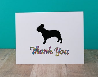 French Bulldog Thank You Cards, Frenchie Note Card Set, Dog Thank You Notes with French Bulldog Silhouette