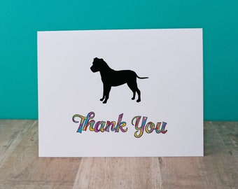 Pitbull Thank You Cards, Pittie Note Card Set, Dog Thank You Notes with American Staffordshire Terrier Silhouette