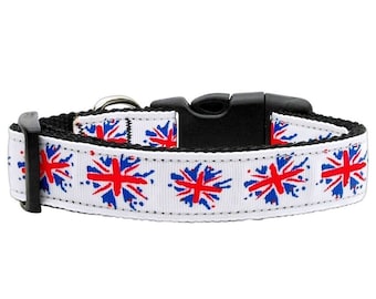 Union Jack Nylon Dog Collar, UK flag graffiti style design, Gift for Dog