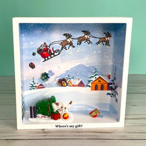 Christmas Mantel Decor,  Handmade Holiday Decoration, Dog Themed Home Décor Miniature Diorama