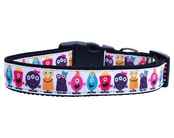 Little Monsters Dog Collar, Dog Gift, Nylon Pet Collar with Colorful Monster Pattern