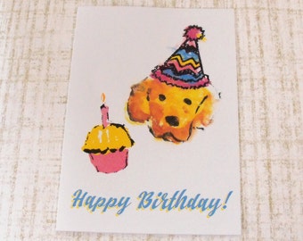 Happy Birthday Card, Doodle Dog & Cupcake Greeting Card