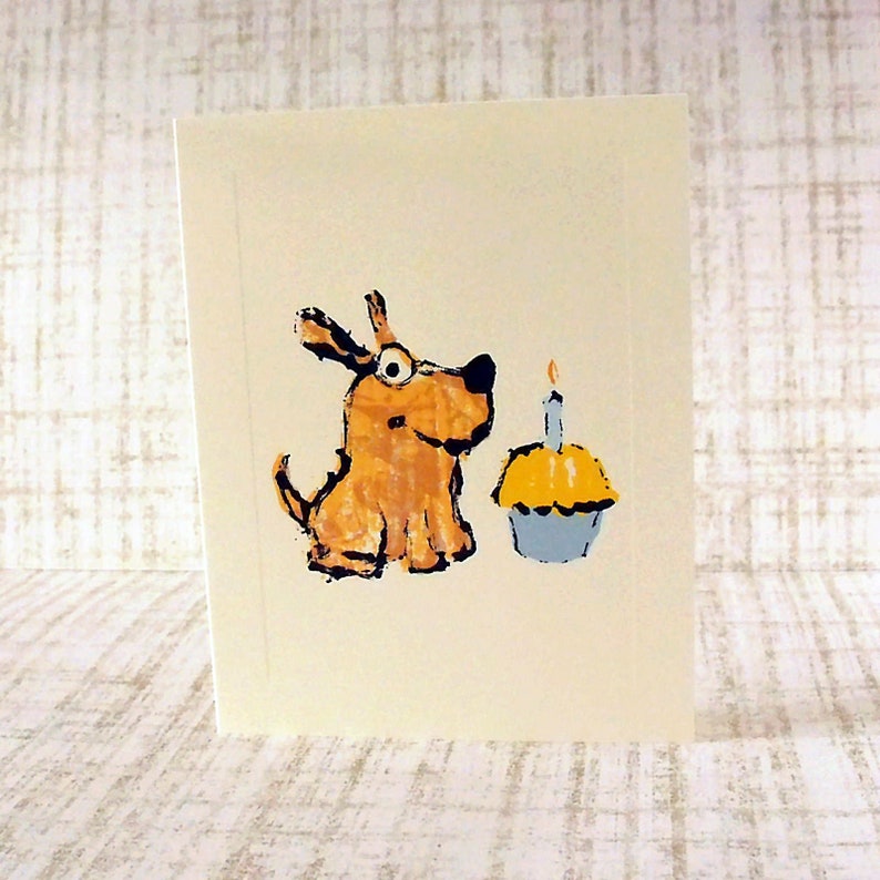 Birthday Card for dog lover, Party Pup & Cupcake Dog Birthday Card for friend, Happy Birthday Greeting Card image 1