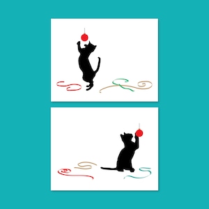Cartes de Noël chat espiègle, lot de cartes de vœux chat noir pour les amoureux des chats