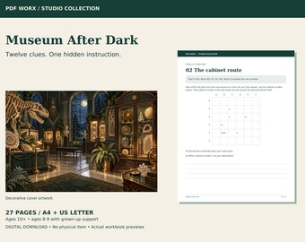 Juego de misterio del museo para imprimir, 12 rompecabezas con pistas para una noche de juegos en familia.