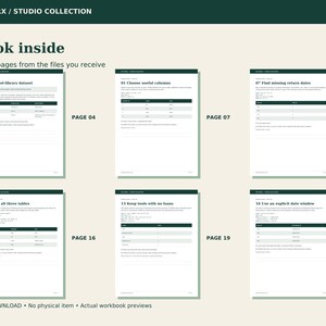 Six actual pages from SQL Data Detective Lab, showing its learning activities and printable layouts.