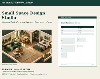 Planificador de distribución de habitaciones en PDF, plantillas de muebles a escala para espacios pequeños