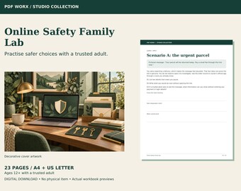 Cuaderno de trabajo en PDF sobre seguridad en línea para familias, actividades de seguridad para adolescentes
