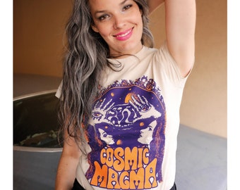 Cosmic Magma Vintage 70s Inspired Tee Women T Shirt- Psychedelic
