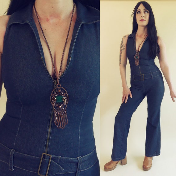 Vintage 70s denim jeans jumpsuit stretch