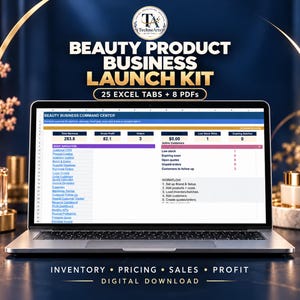 Beauty Product Small Business Bundle Excel Template Including Inventory Pricing Sales and Profit Spreadsheets