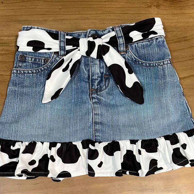 Cow Print Denim Skirt