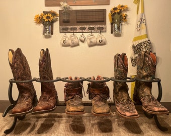 Horse shoe boot rack