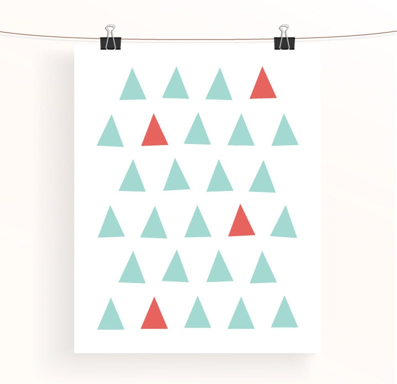 Abstract Geometric Print Mint And Coral Triangle Poster Etsy