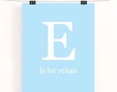 Baby Ethan - baby blue nursery print - letter e - baby boy name typography poster - monogram print -