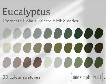 Eucalyptus Procreate Colour swatches, green and brown tonal shades, Digital art iPad Procreate colours, Digital painting, Procreate swatches