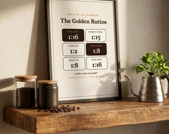 Coffee Brew Ratios Poster, Pour Over Espresso Ratio Print, Coffee Nerd Gift