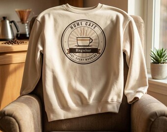 Home Café Crewneck Sweatshirt, Retro Coffee Lover Gift, Barista Gift