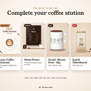 Coffee Bar Signs Printable Set of 6, Home Cafe Menu Sign, Espresso Drink Guide, Kitchen Wall Art, Brew Ratio Chart image 10