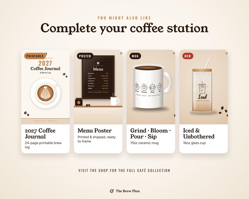 Coffee Bar Signs Printable Set of 6, Home Cafe Menu Sign, Espresso Drink Guide, Kitchen Wall Art, Brew Ratio Chart image 10