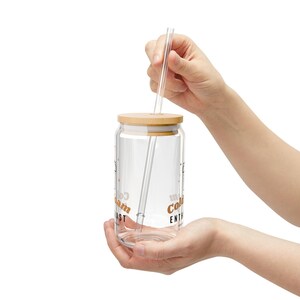 Iced Coffee Lover Gift, Cold Foam Enthusiast Glass Cup, 16oz Can Glass with Bamboo Lid and Straw, Cute Iced Latte Cup image 3