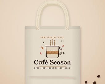Coffee Lover Gift, Café Season Tote Bag, Cozy Fall Coffee Canvas Tote, Autumn Market Bag, Christmas Gift for Her