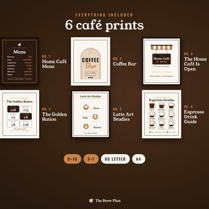 Coffee Bar Signs Printable Set of 6, Home Cafe Menu Sign, Espresso Drink Guide, Kitchen Wall Art, Brew Ratio Chart image 2