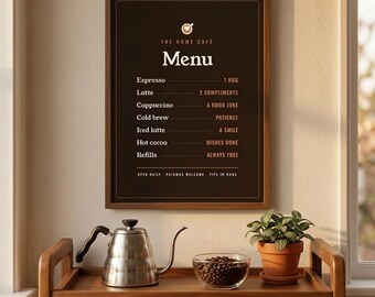 Funny Home Café Menu Poster, Coffee Bar Wall Art Print, Joke Prices