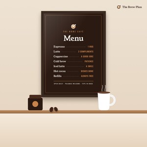 Coffee Bar Decor Gift, Home Café Menu Poster, Funny Coffee Menu Wall Art, Coffee Station Sign Print, Kitchen Wall Decor image 1
