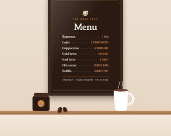 Coffee Bar Decor Gift, Home Café Menu Poster, Funny Coffee Menu Wall Art, Coffee Station Sign Print, Kitchen Wall Decor