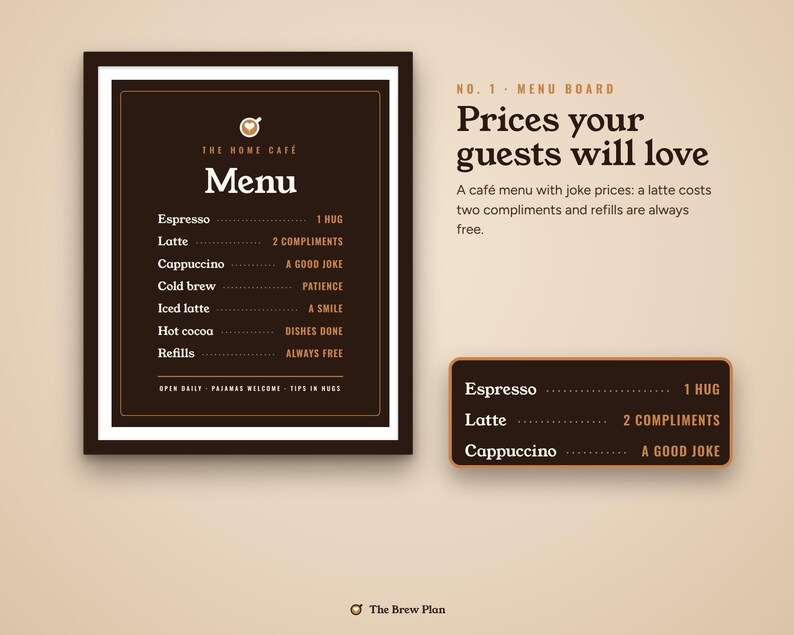 Coffee Bar Signs Printable Set of 6, Home Cafe Menu Sign, Espresso Drink Guide, Kitchen Wall Art, Brew Ratio Chart image 3
