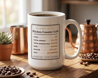Funny Kitchen Counter Café Mug, 15oz Coffee Lover Gift, Home Barista Mug