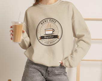 Coffee Lover Gift, Home Café Regular Sweatshirt, Retro Coffee Badge Crewneck, Latte Lover Sweater, Home Barista Gift for Her