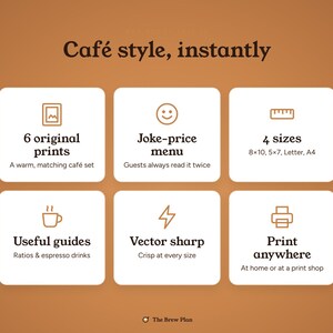 Coffee Bar Signs Printable Set of 6, Home Cafe Menu Sign, Espresso Drink Guide, Kitchen Wall Art, Brew Ratio Chart image 7