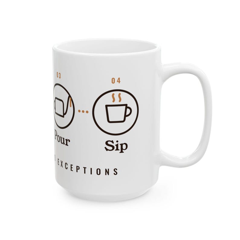 Pour Over Coffee Gift, Grind Bloom Pour Sip Mug, Coffee Brewing Steps 15oz Mug, Home Barista Gift, Coffee Lover Mug image 3