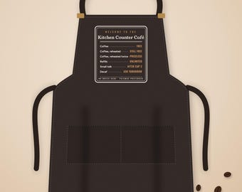 Coffee Lover Gift, Kitchen Counter Café Apron, Funny Coffee Menu Kitchen Apron, Home Barista Apron, Housewarming Gift